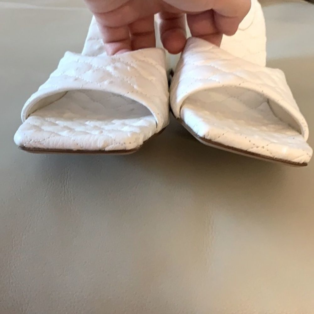 Tibi White Leather Ostrich Embossed Block Heel Sandals - Picture 9 of 15